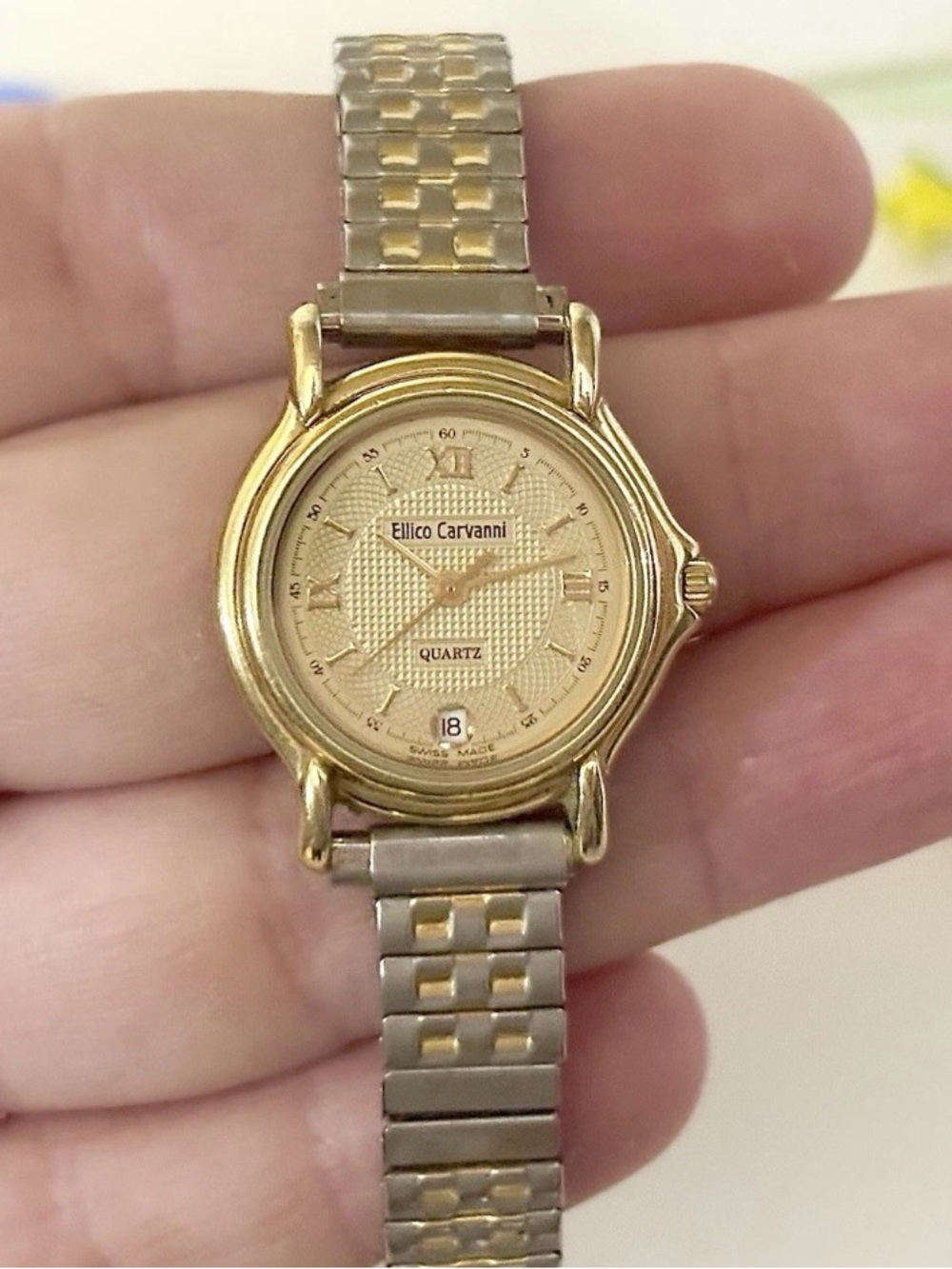 Rare Vintage Ellico Carvanni Sapphire Crystal Swiss Watch WORKS!! Luxury Fashion